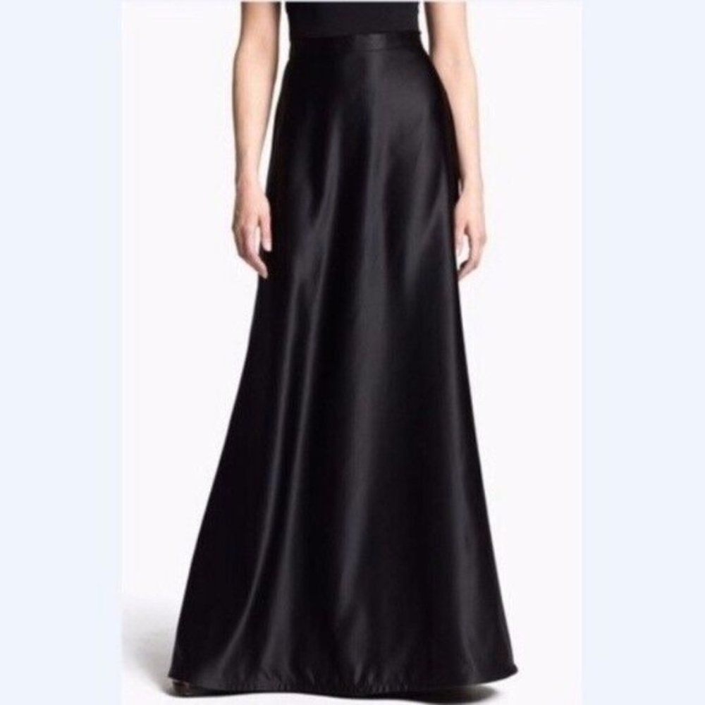 Tadashi Shoji Black Satin Long Maxi Evening Skirt Formal Cocktail Womens 10